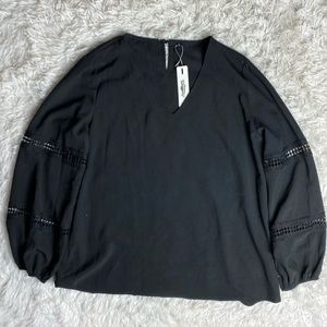 Black Peasant Boho Bubble Crochet Long Sleeve Blouse XL